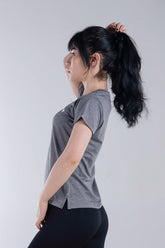 Power Femme Grey Ladies V-Neck TShirt Grey Melange